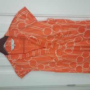 Trina Turk Orange Geometric Design 100% Silk Blouse Size 2